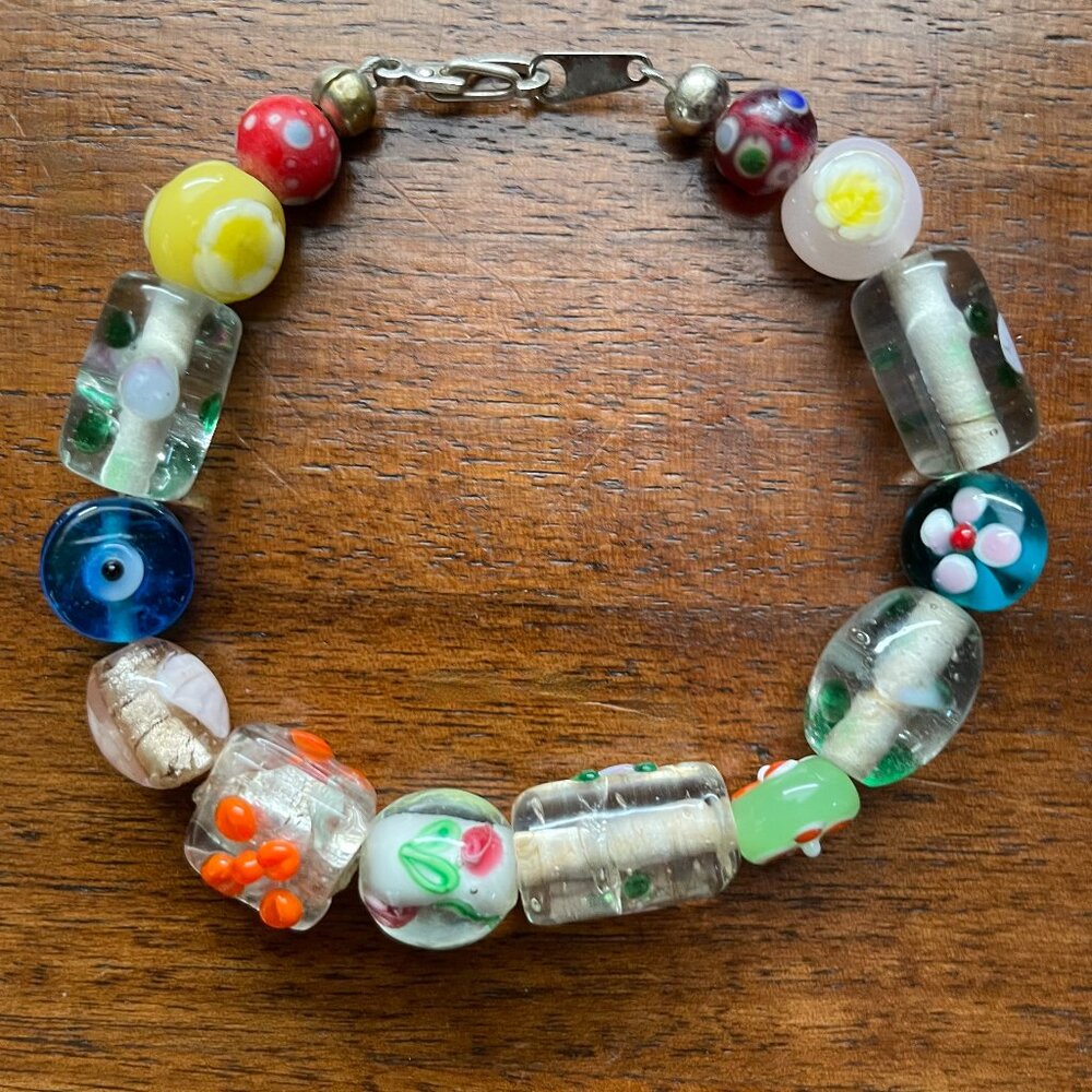 Multicolored Hand Blown Glass Bead Bracelet